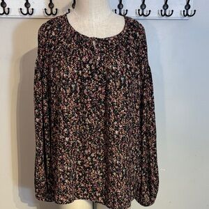 RW&CO. Black Micro Floral Blouse Size XL